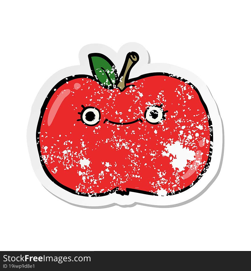 distressed sticker of a cute cartoon apple