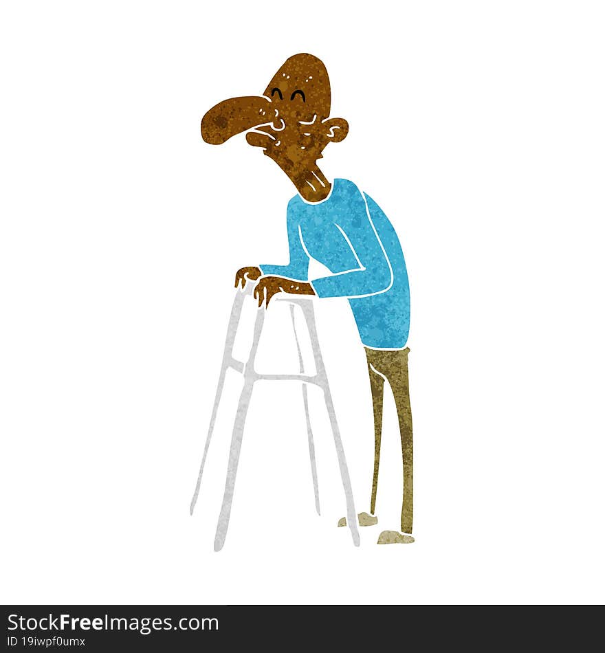 cartoon old man with walking frame