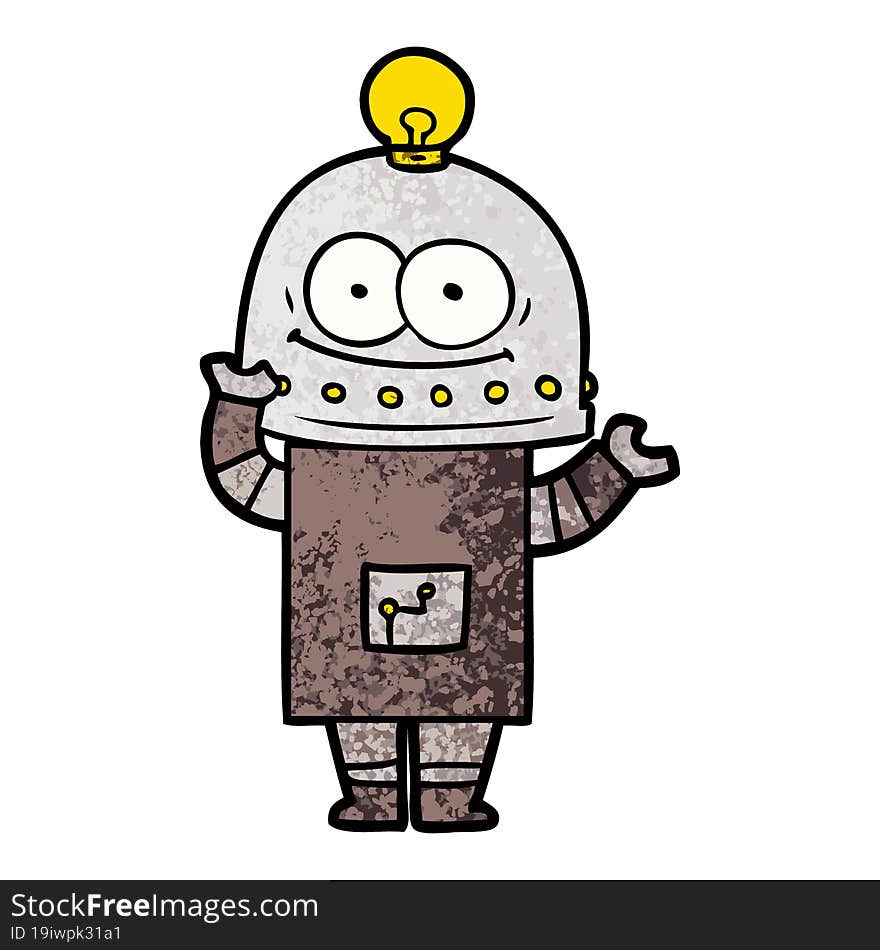 happy carton robot with light bulb. happy carton robot with light bulb