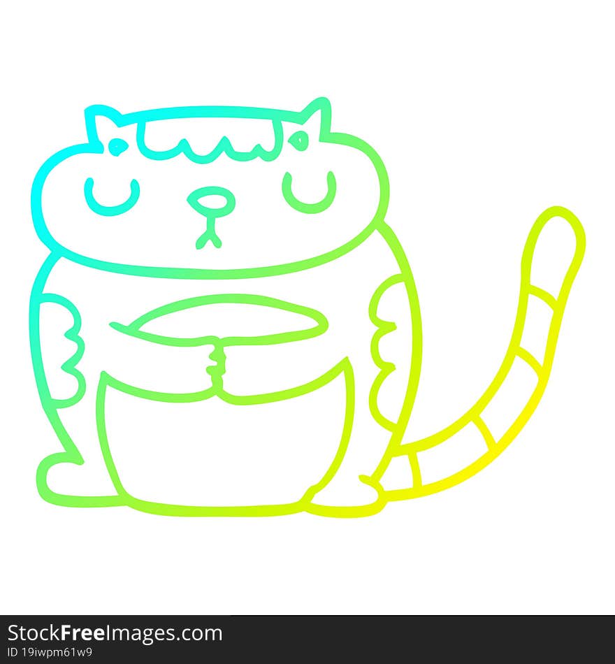 cold gradient line drawing of a cute cartoon cat