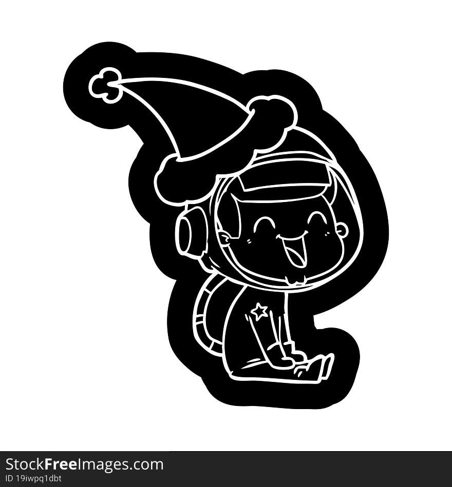 happy cartoon icon of a astronaut wearing santa hat