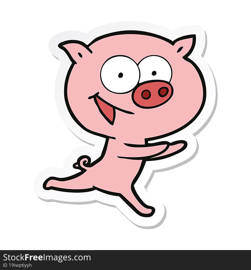 sticker of a cheerful pig cartoon