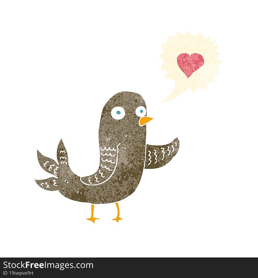 cartoon bird with love heart singing. cartoon bird with love heart singing