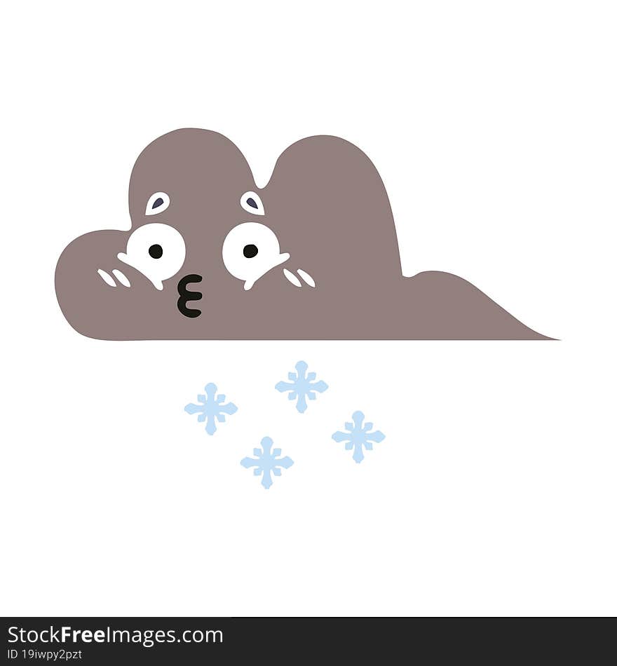 flat color retro cartoon storm snow cloud