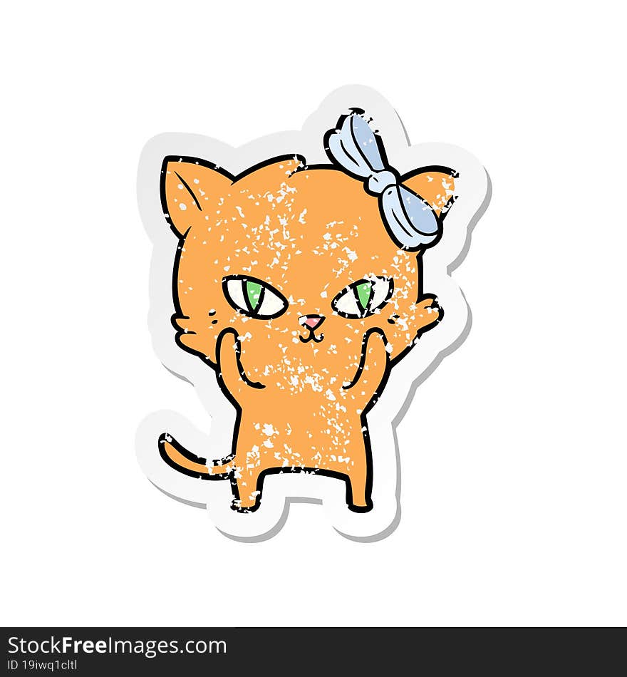 Distressed Sticker Of A Cute Cartoon Cat