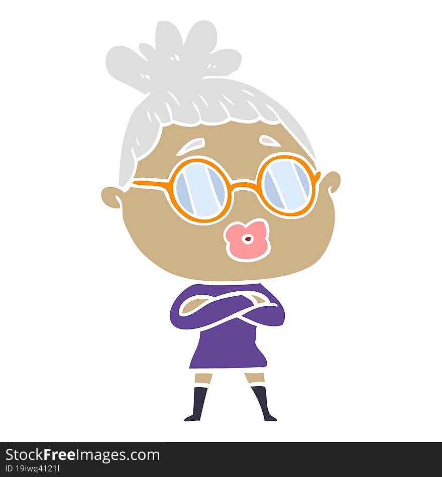 Flat Color Style Cartoon Woman Wearing Spectacles