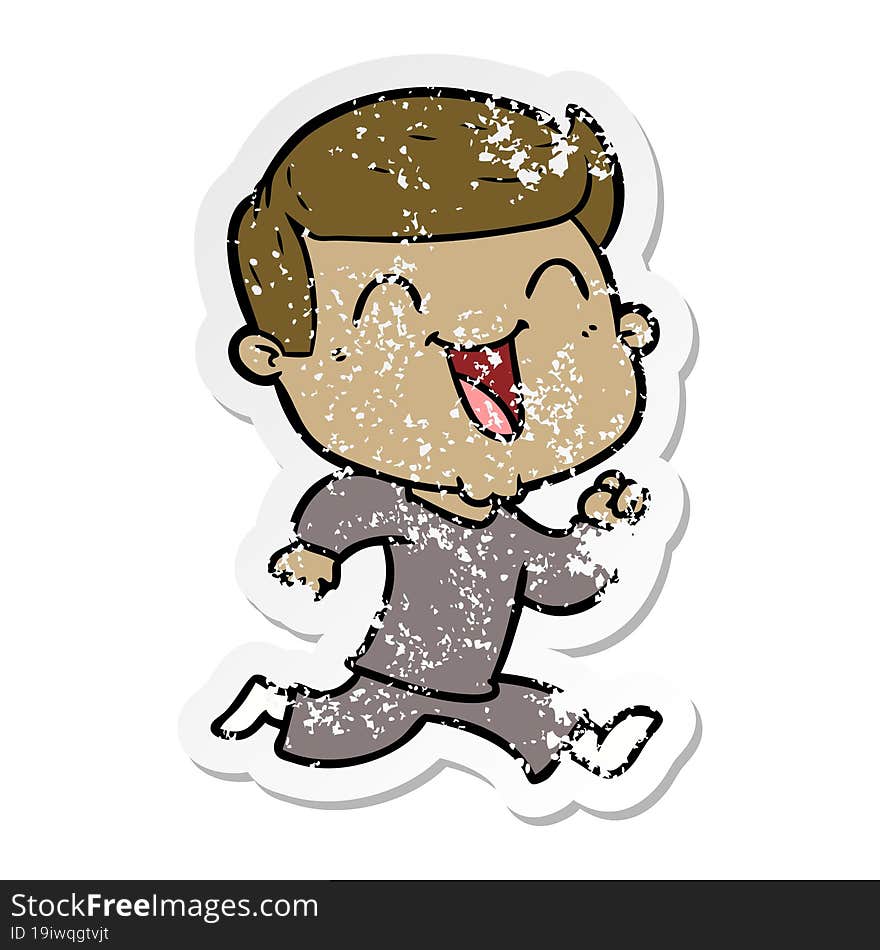 Distressed Sticker Of A Cartoon Happy Man