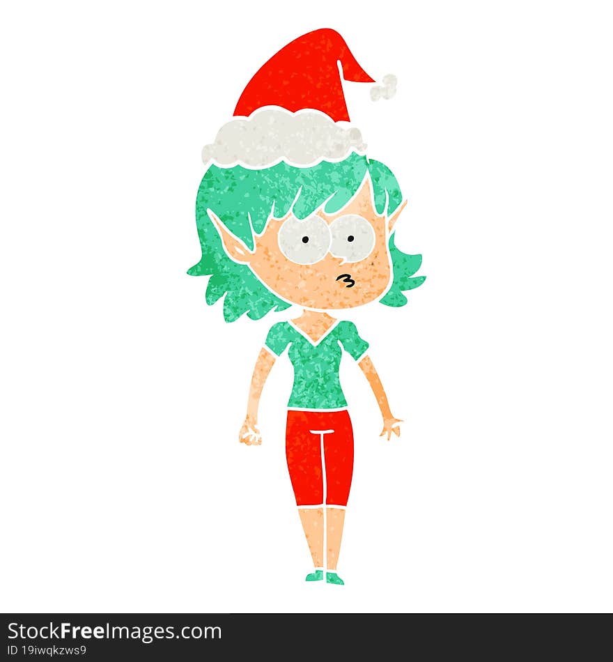 retro cartoon of a elf girl staring wearing santa hat