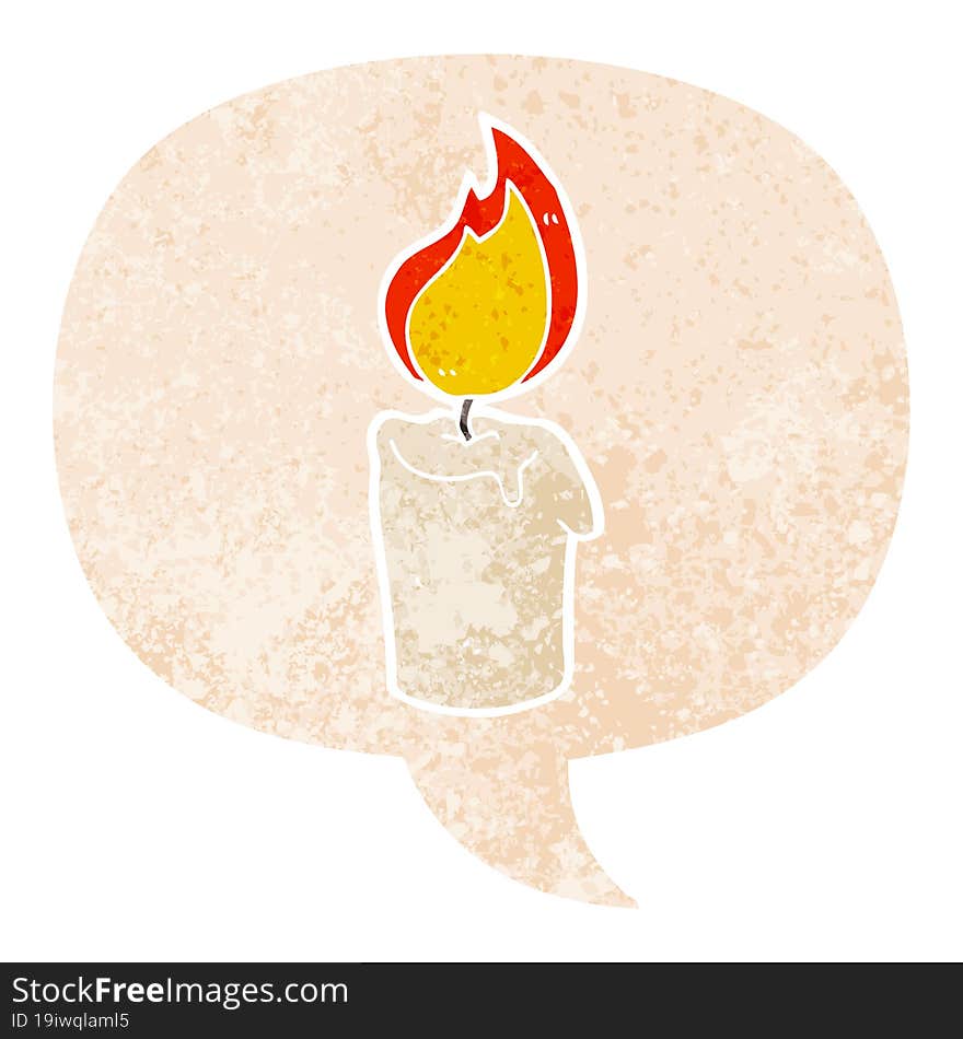 Cartoon Candle And Speech Bubble In Retro Textured Style