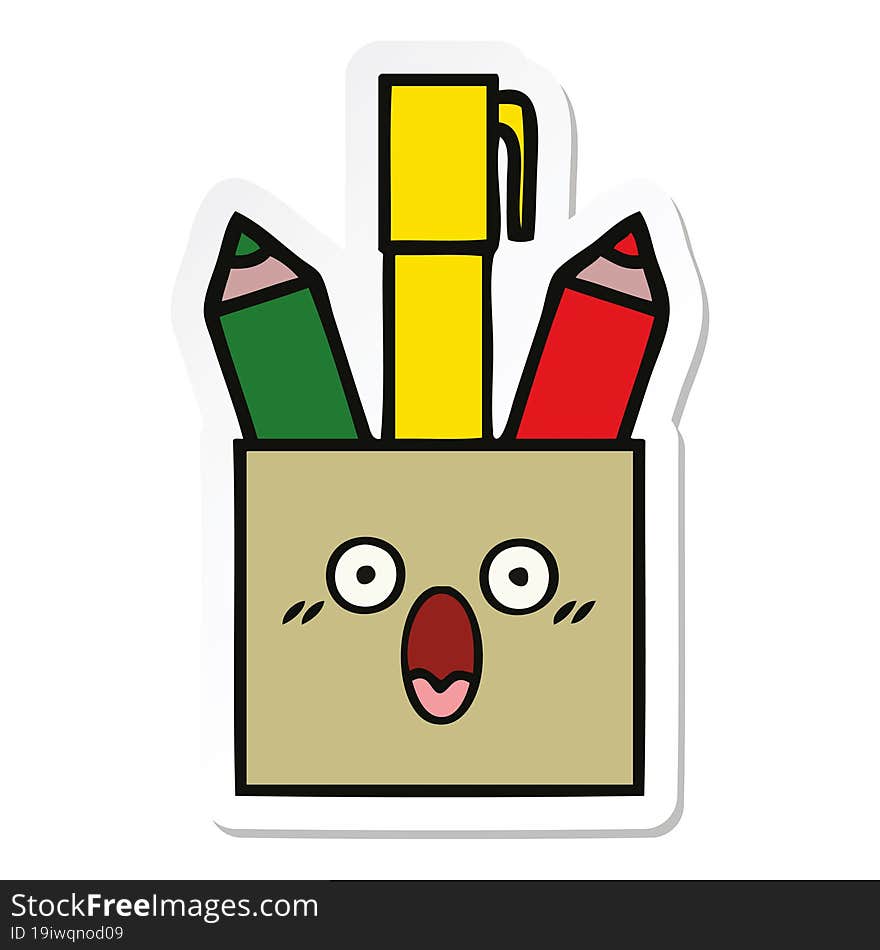 Sticker Of A Cute Cartoon Pencil Pot