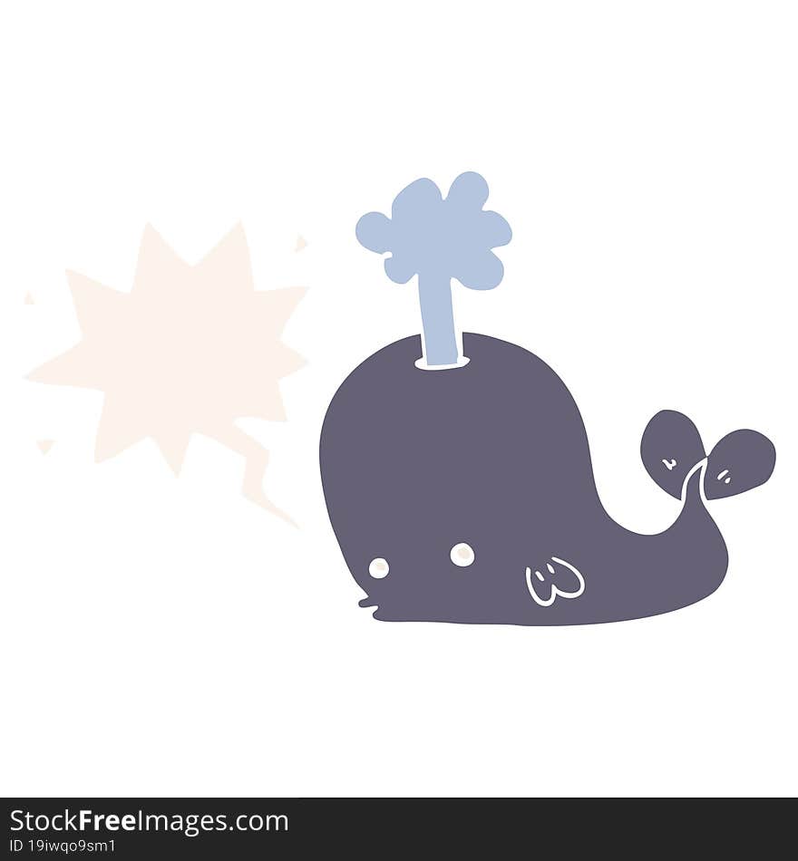 cartoon whale and speech bubble in retro style