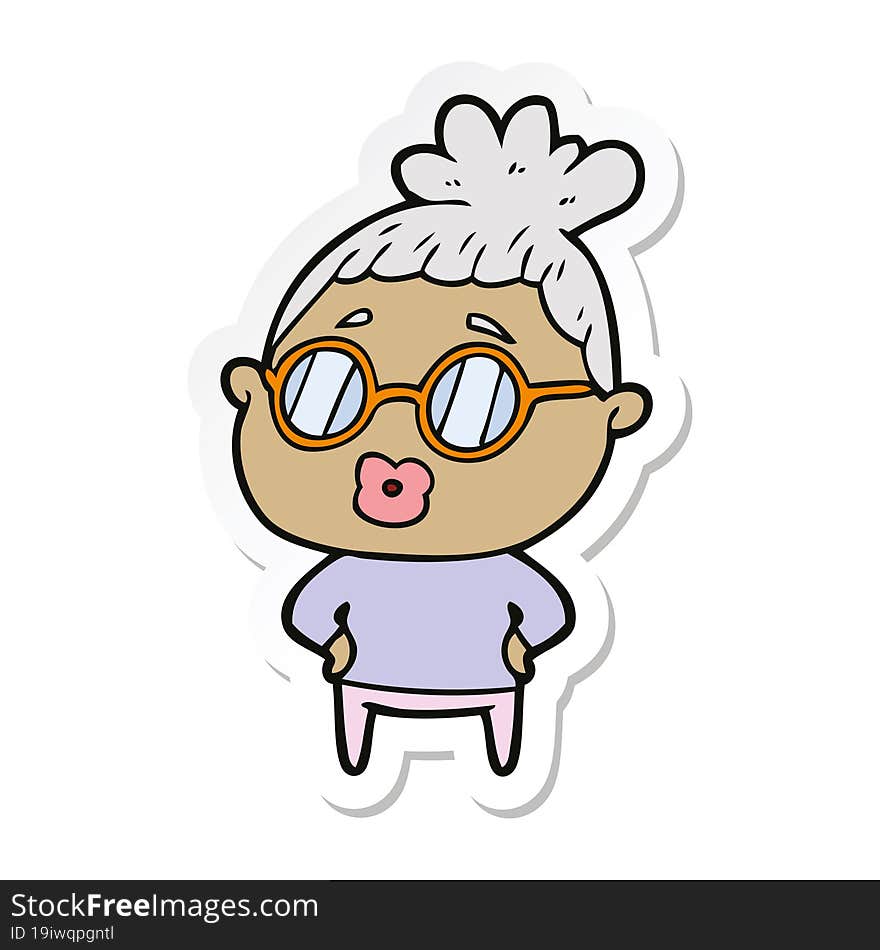 sticker of a cartoon librarian woman wearing spectacles