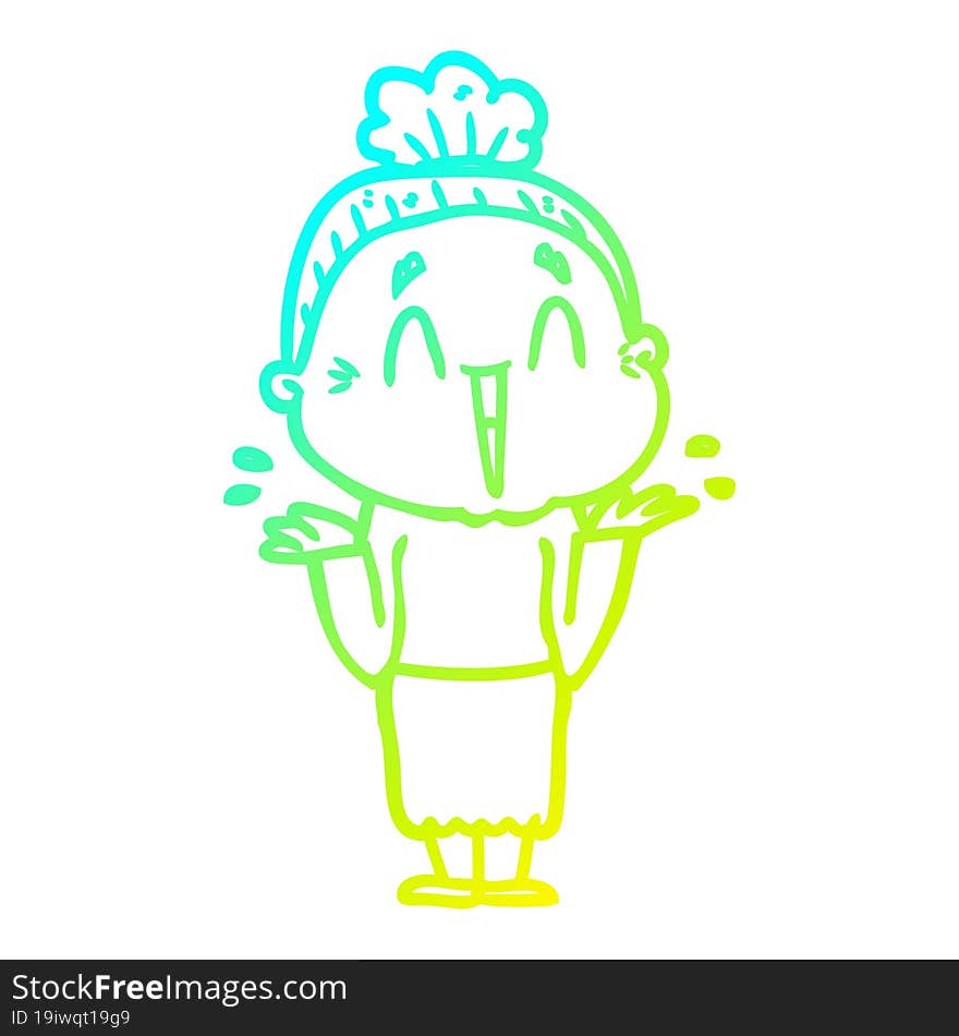 Cold Gradient Line Drawing Cartoon Happy Old Lady