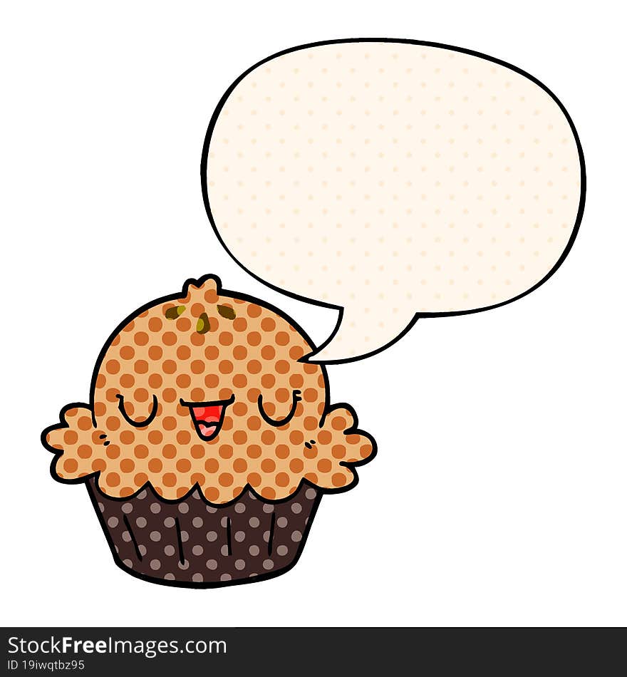 Cute Cartoon Pie And Speech Bubble In Comic Book Style