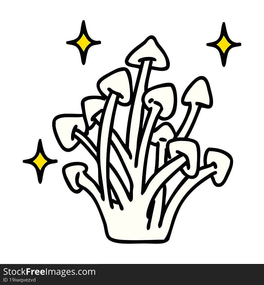 cartoon of magic mushrooms happily growing in the wild. cartoon of magic mushrooms happily growing in the wild