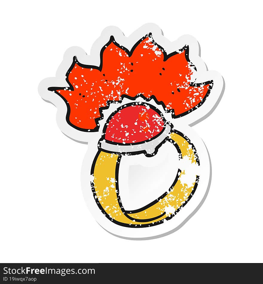 retro distressed sticker of a cartoon magic ruby ring