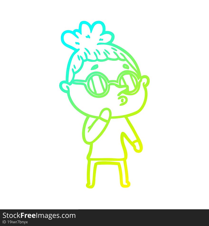 cold gradient line drawing cartoon woman wearing glasses