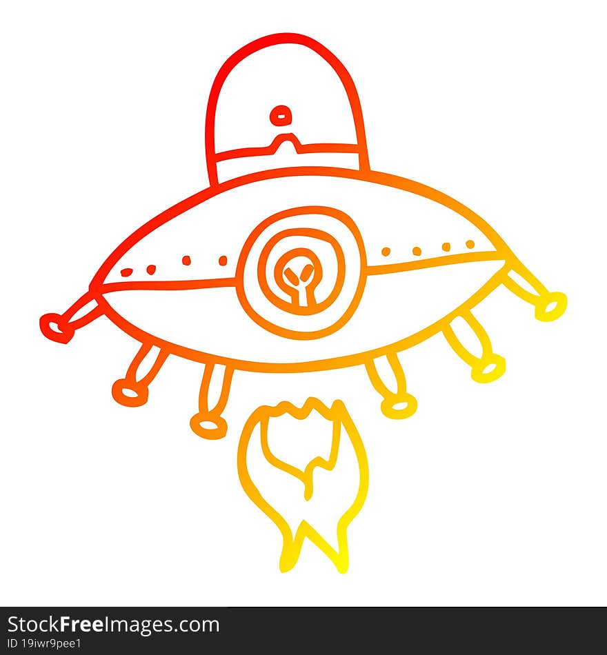 warm gradient line drawing cartoon alien spaceship