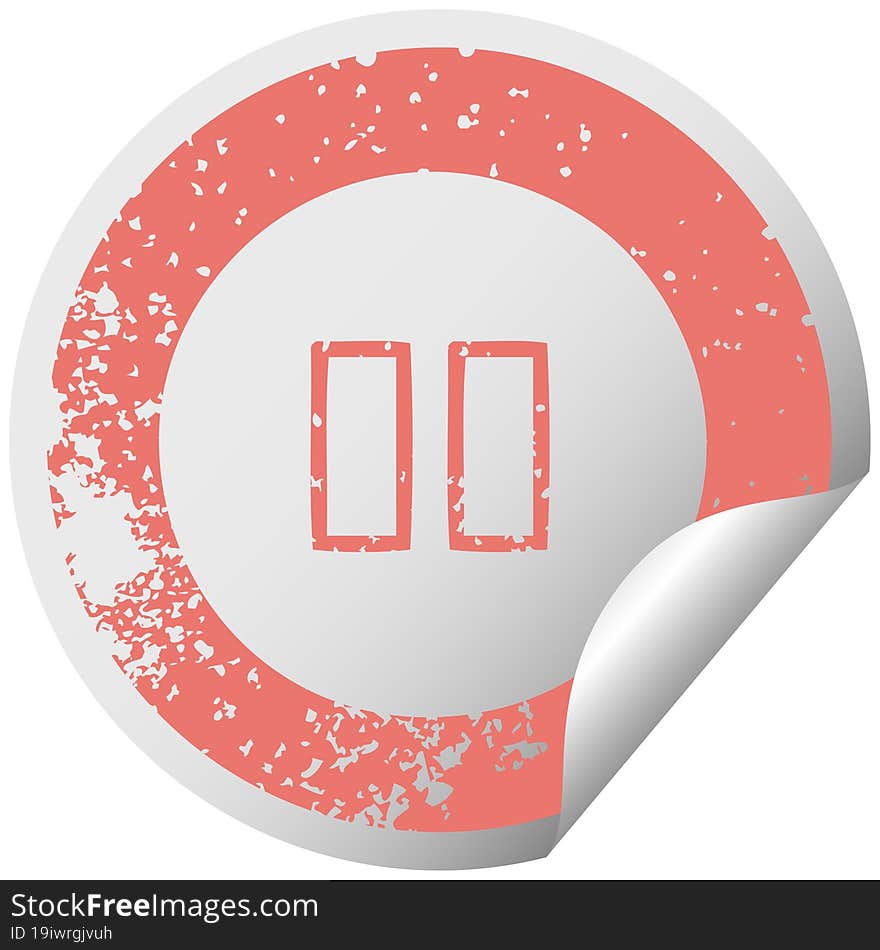 distressed circular peeling sticker symbol pause button