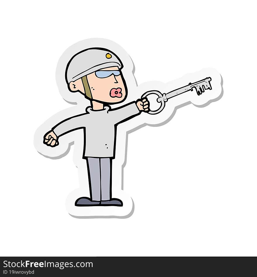 Sticker Of A Cartoon Security Guy With Key