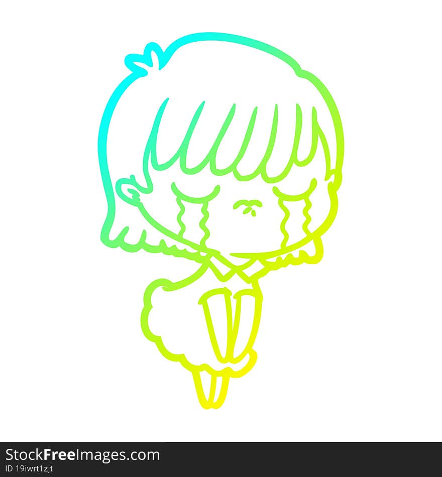 cold gradient line drawing cartoon woman crying