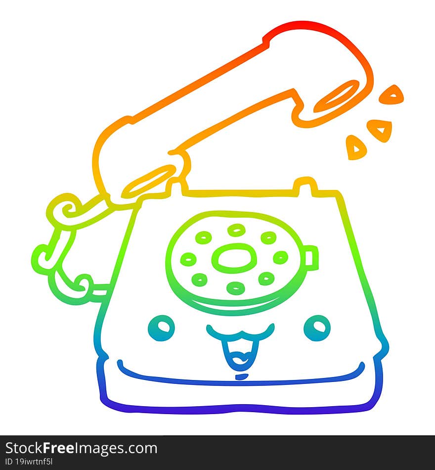 Rainbow Gradient Line Drawing Cute Cartoon Telephone