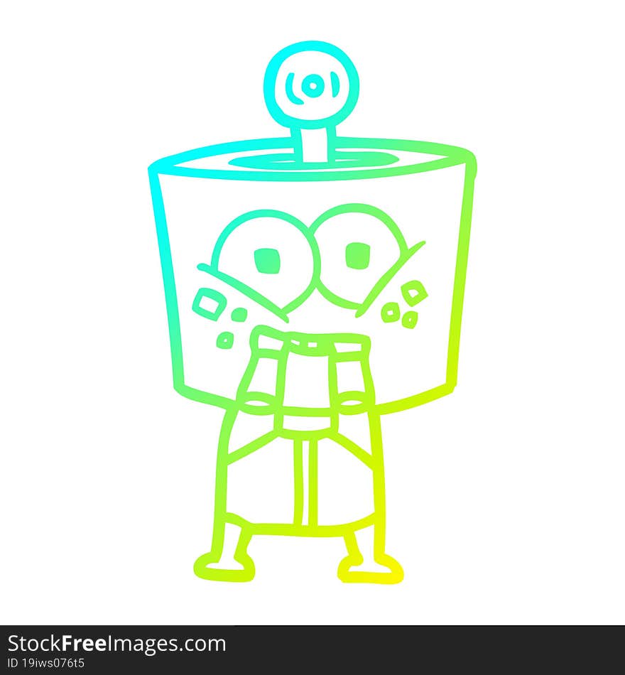 cold gradient line drawing happy cartoon robot