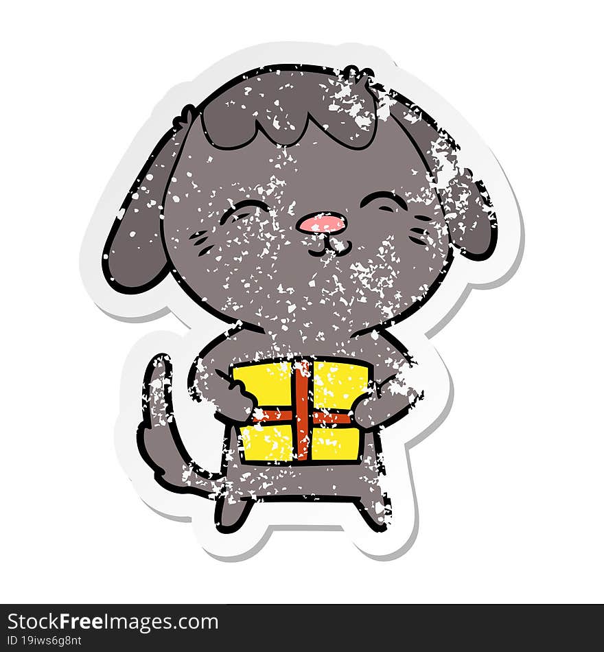 distressed sticker of a happy cartoon dog