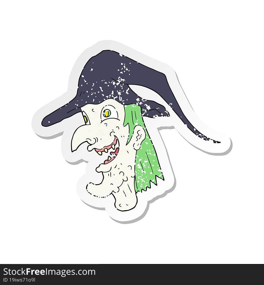 retro distressed sticker of a cartoon cackling witch