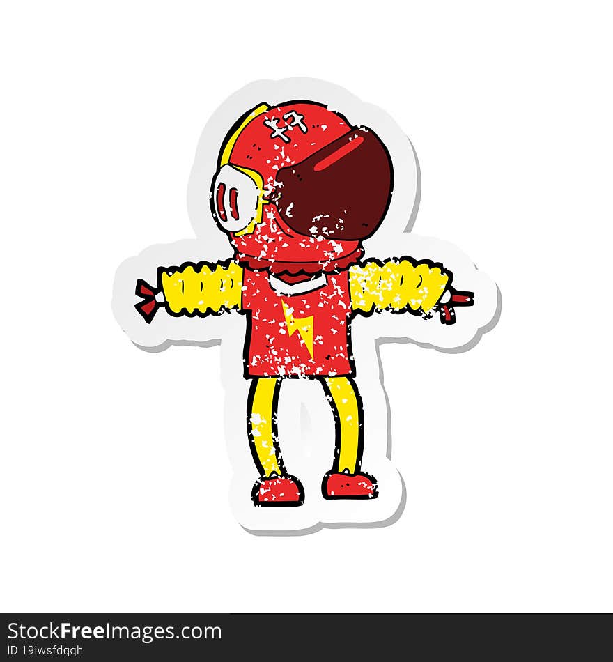 Retro Distressed Sticker Of A Cartoon Astronaut