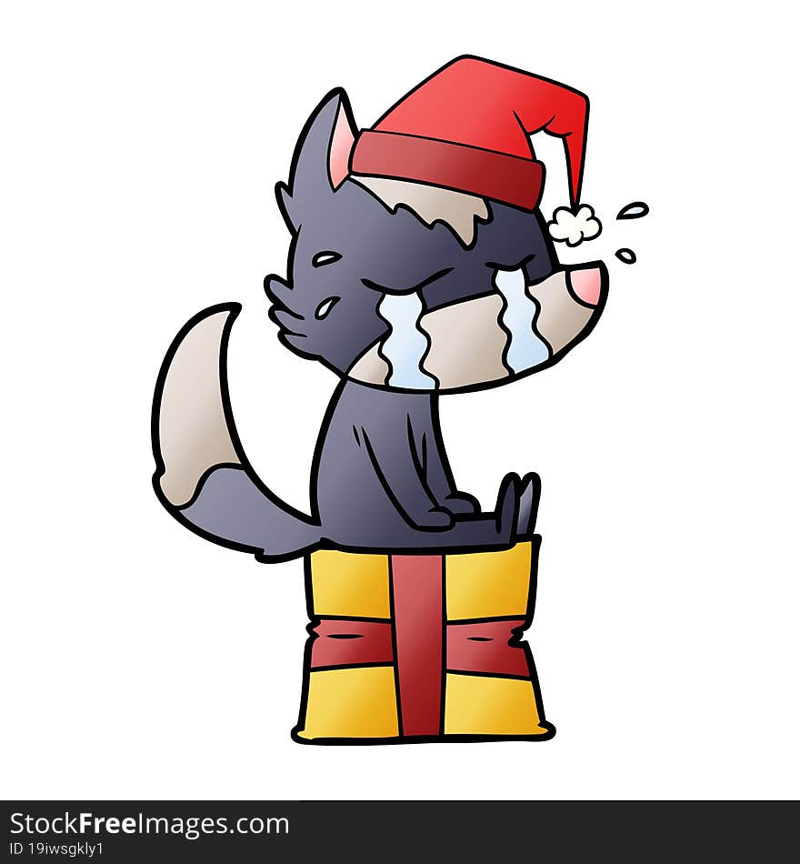 cartoon crying christmas wolf. cartoon crying christmas wolf