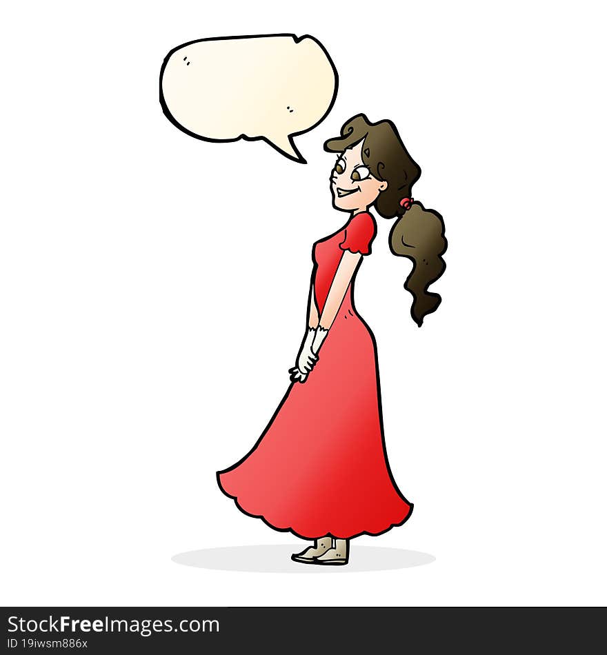 Cartoon Pretty Woman In Dress With Speech Bubble