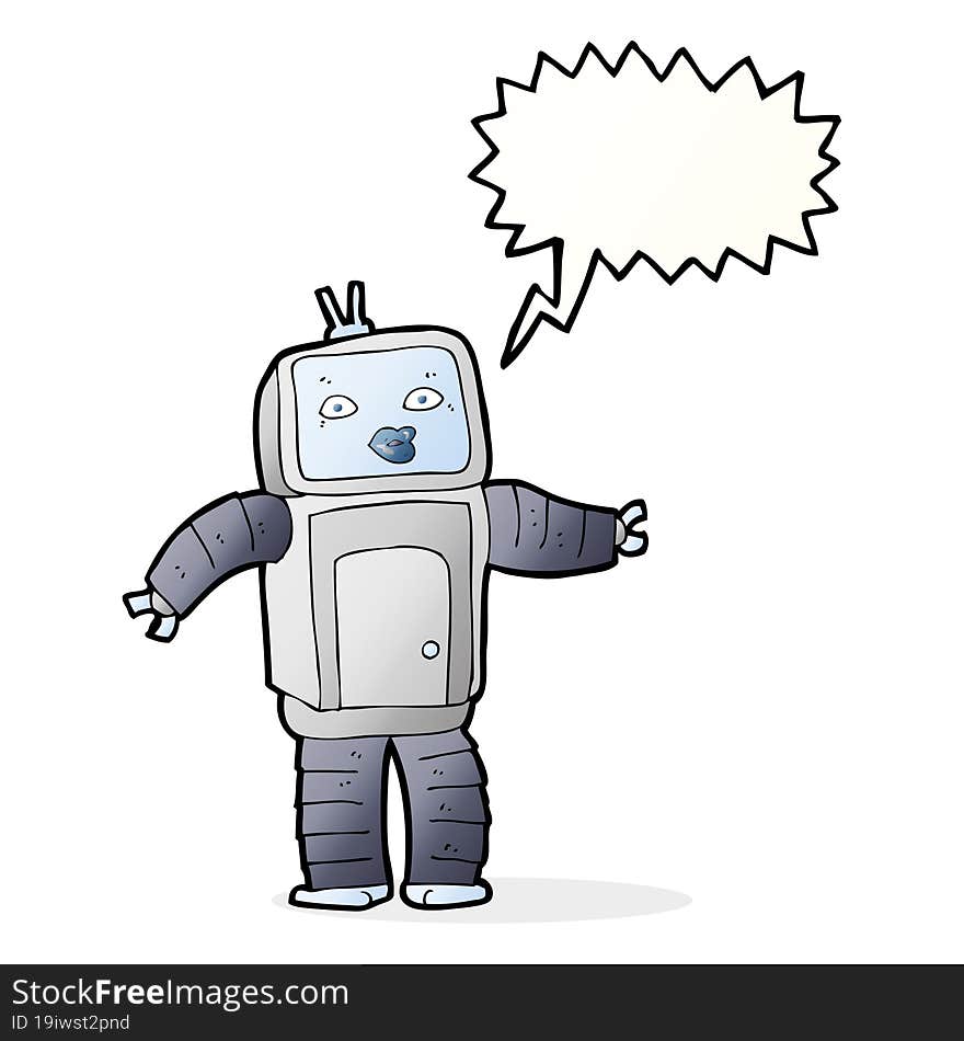 Funny Cartoon Robot With Speech Bubble