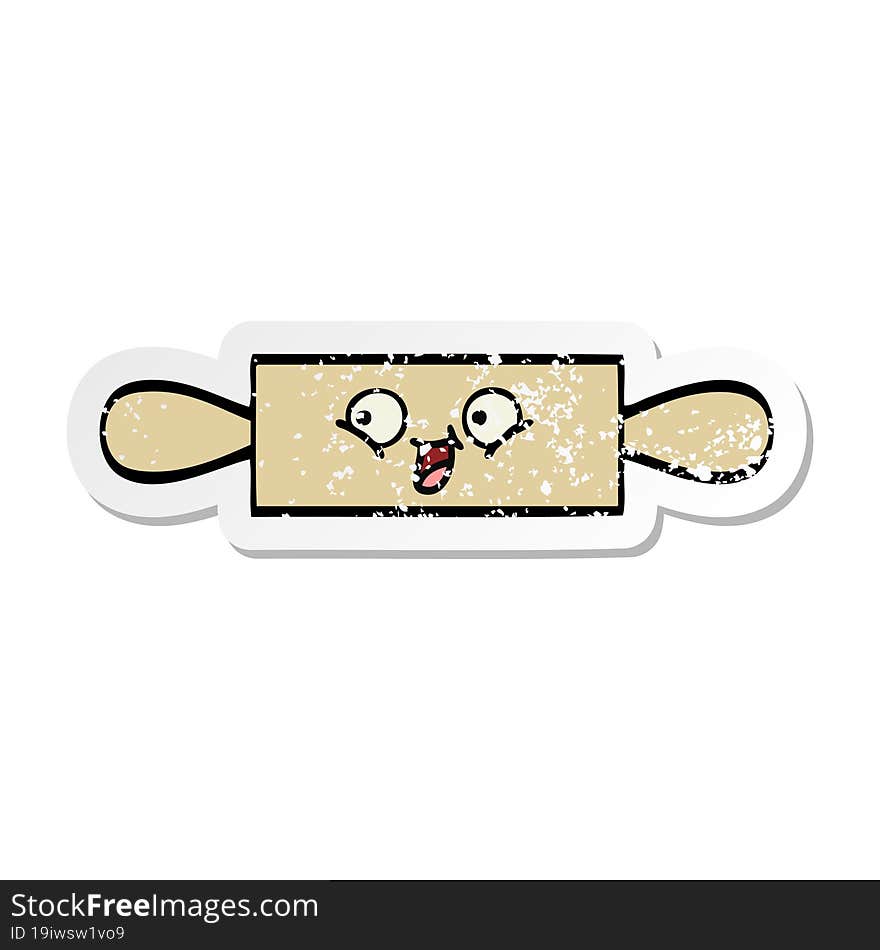 distressed sticker of a cute cartoon rolling pin