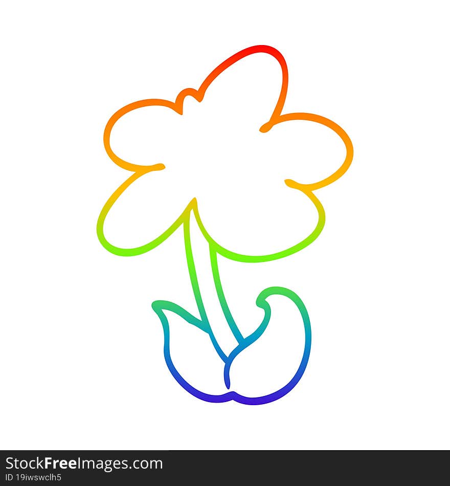 rainbow gradient line drawing of a cute cartoon flower