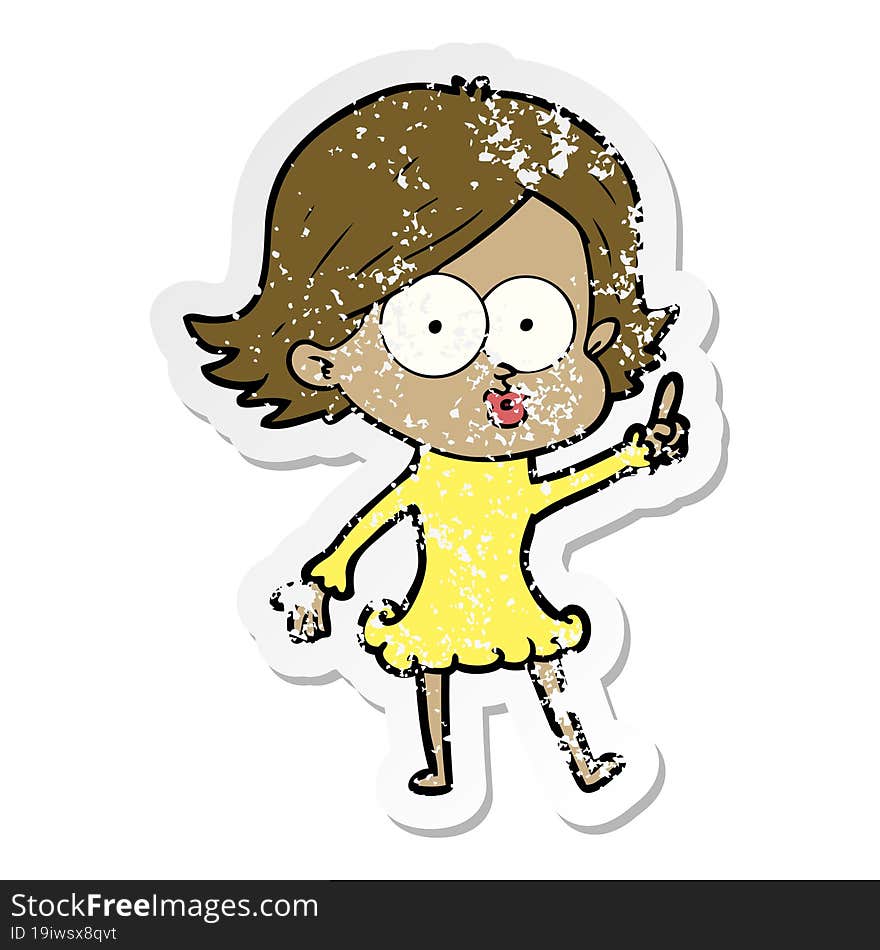 distressed sticker of a cartoon girl pouting