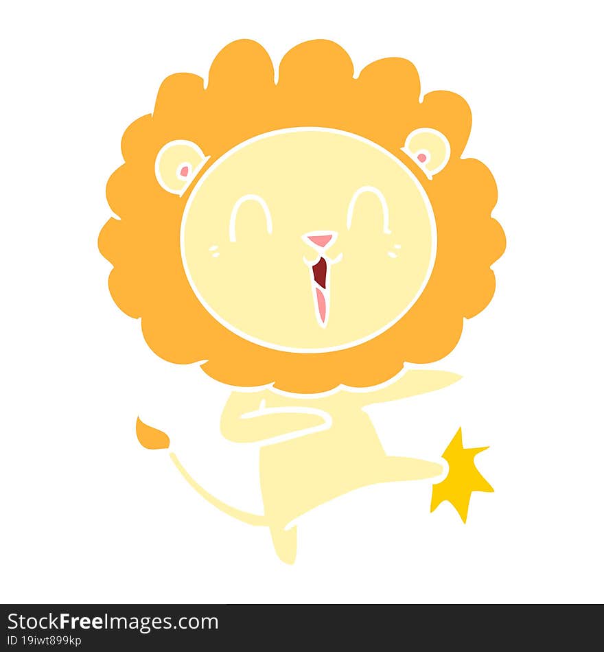 laughing lion flat color style cartoon