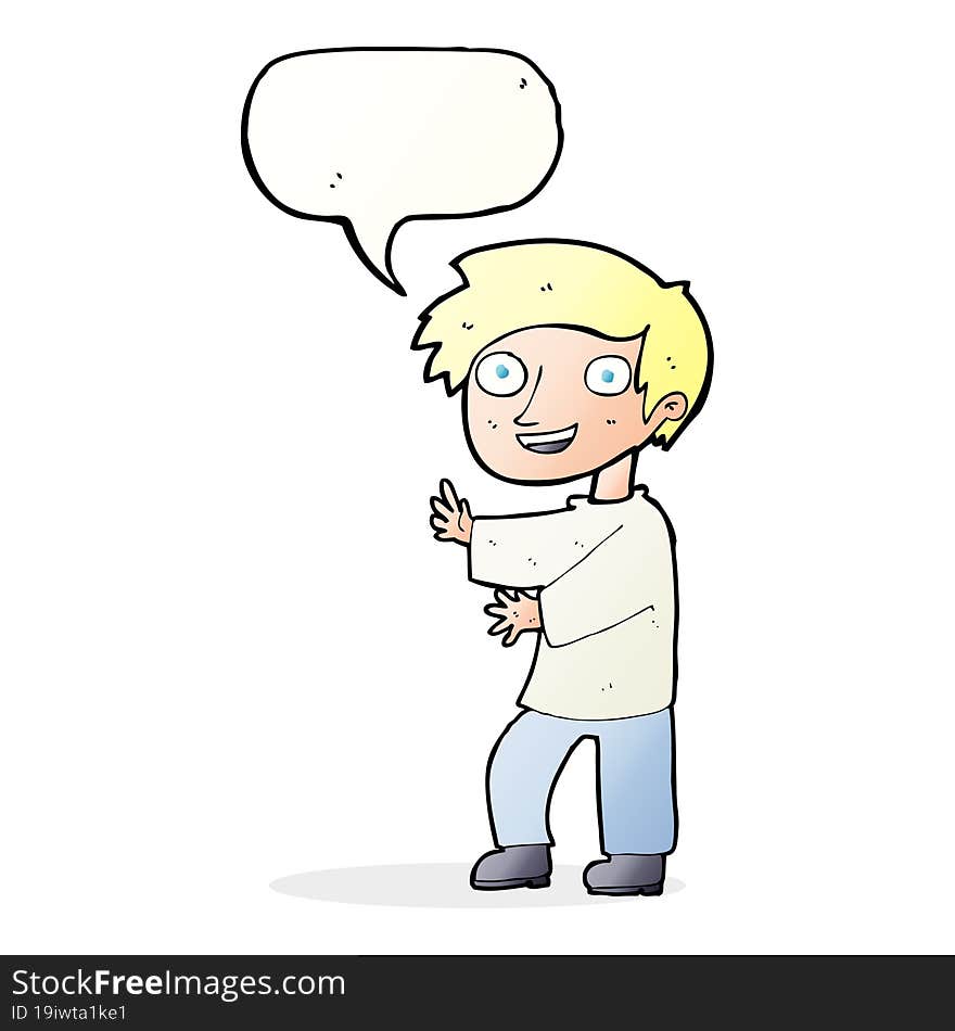 cartoon excited boy with speech bubble