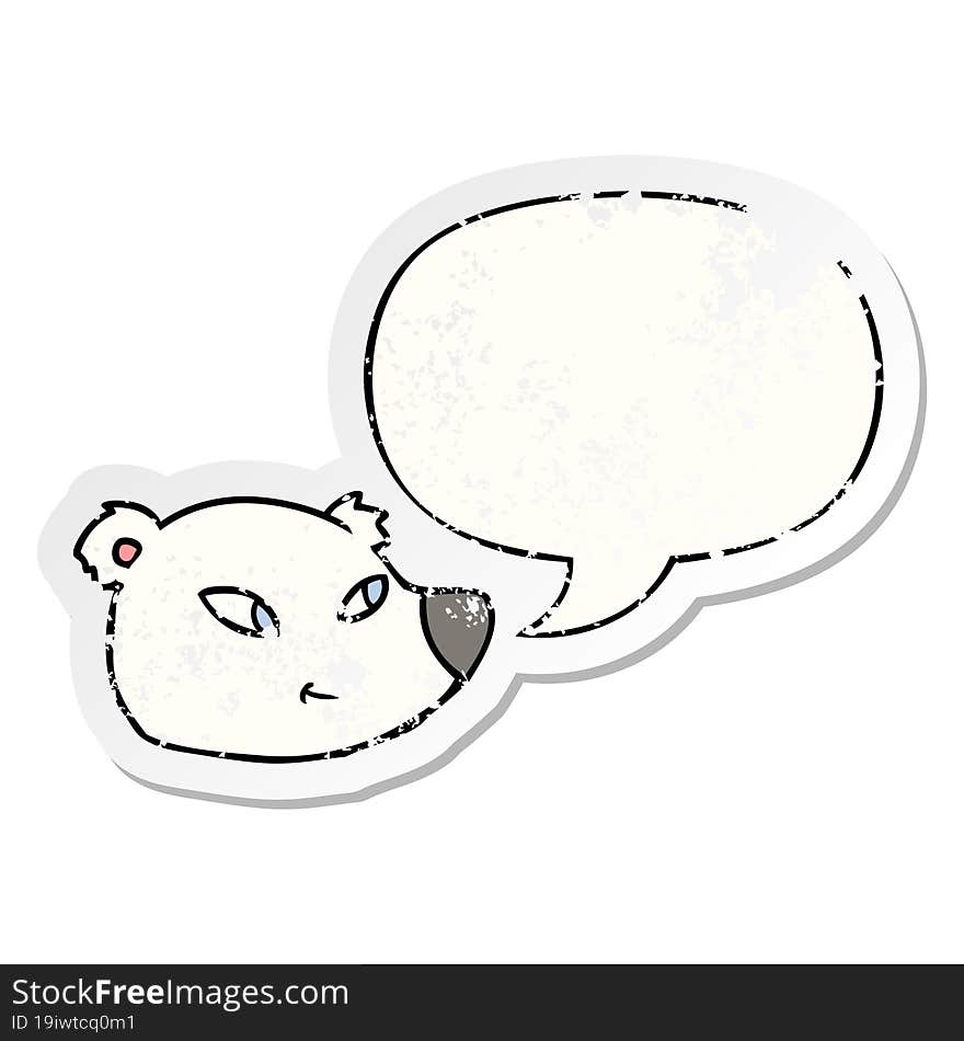 cartoon polar bear face and speech bubble distressed sticker