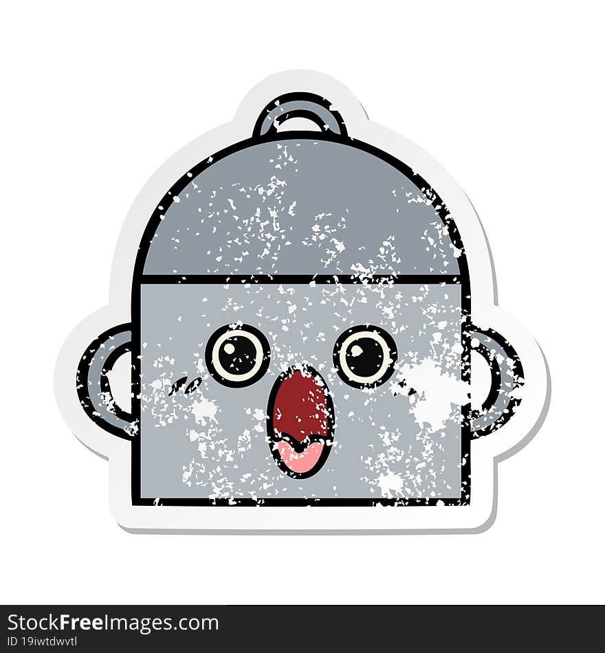 Distressed Sticker Of A Cute Cartoon Cooking Pot