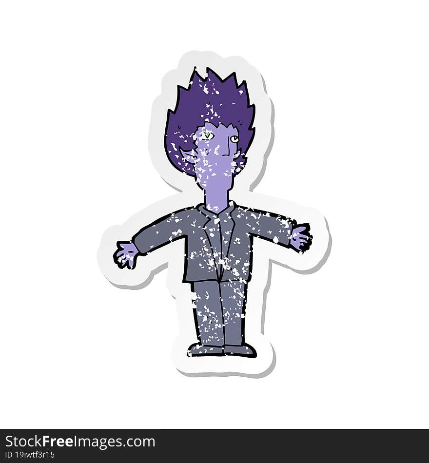 retro distressed sticker of a cartoon vampire