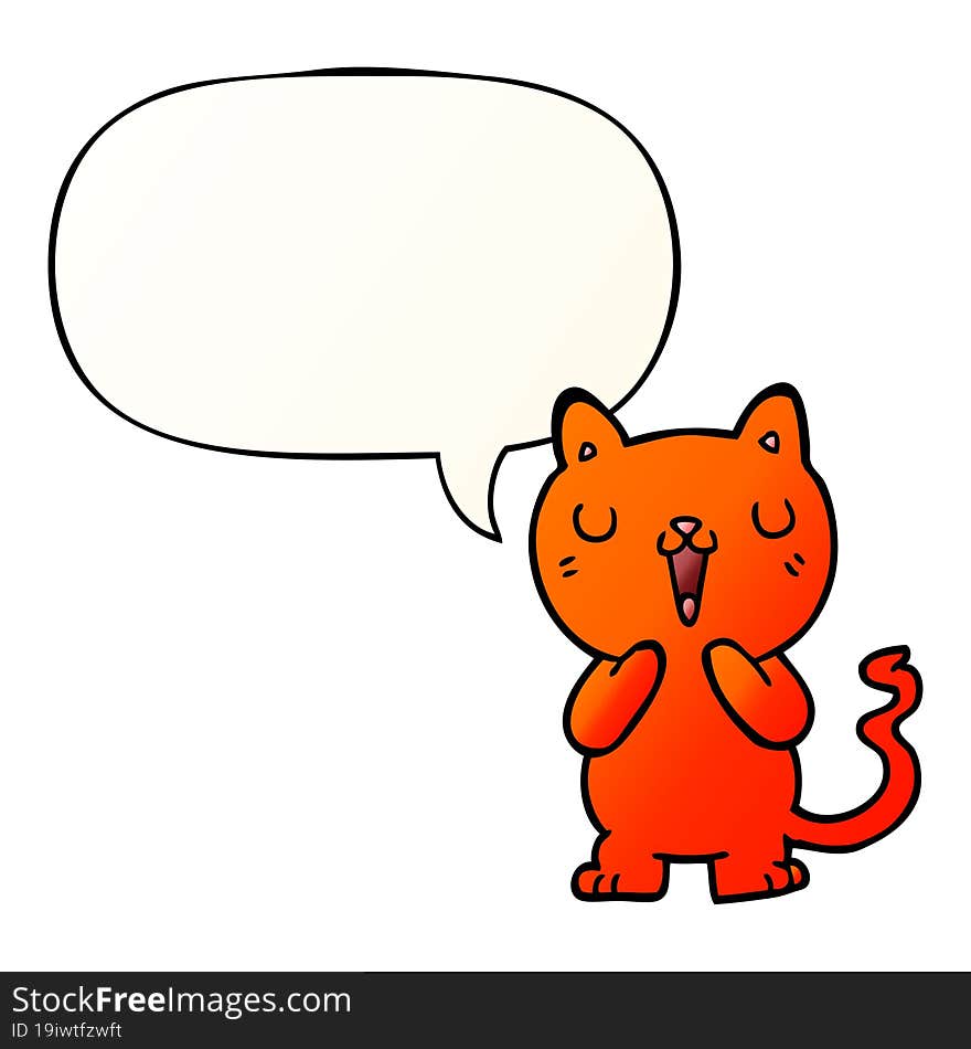 cartoon cat and speech bubble in smooth gradient style