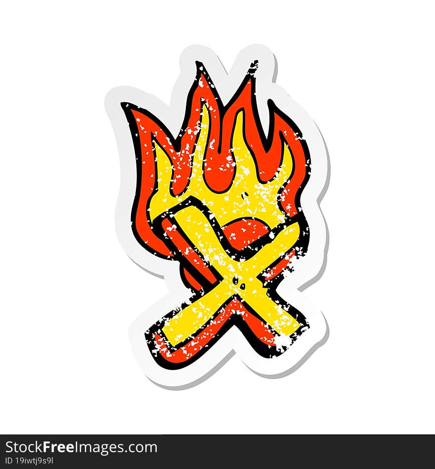 Retro Distressed Sticker Of A Cartoon Flaming Letter