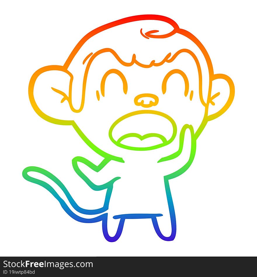 rainbow gradient line drawing shouting cartoon monkey