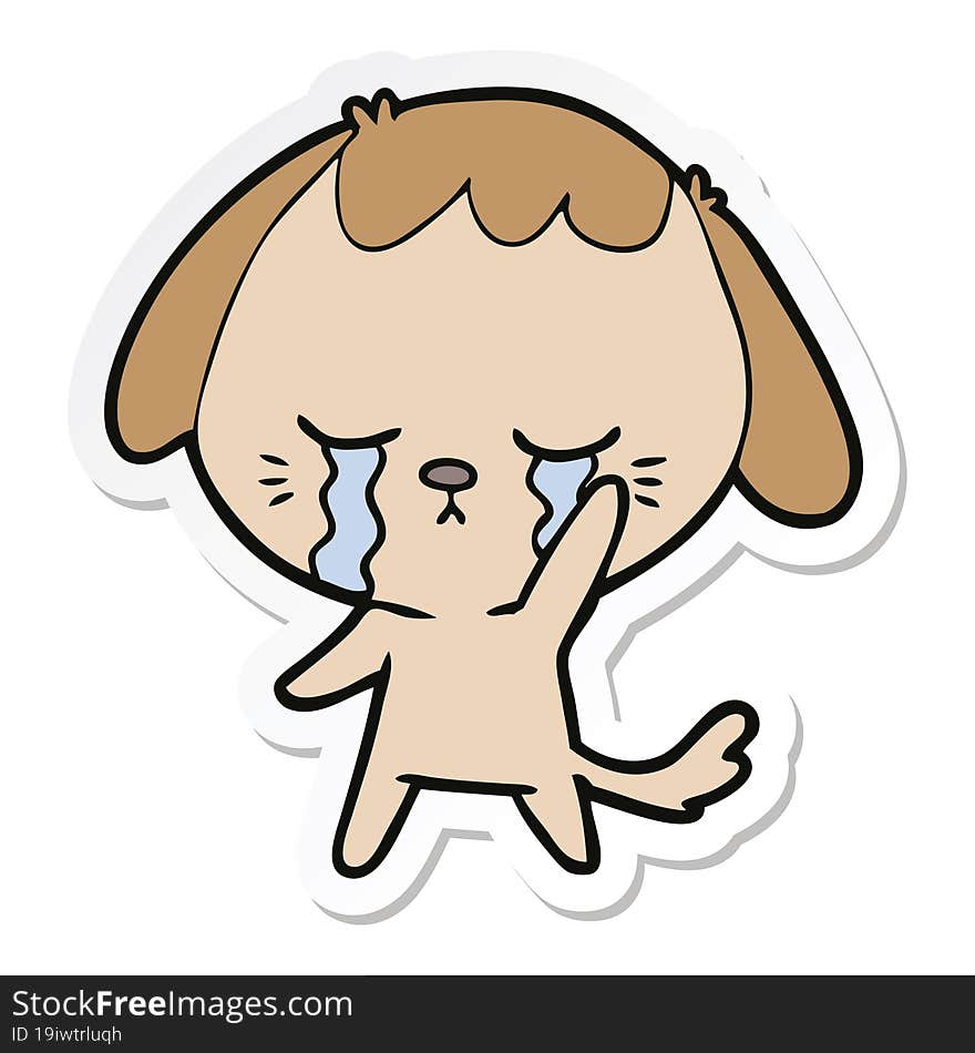 sticker of a cartoon dog crying