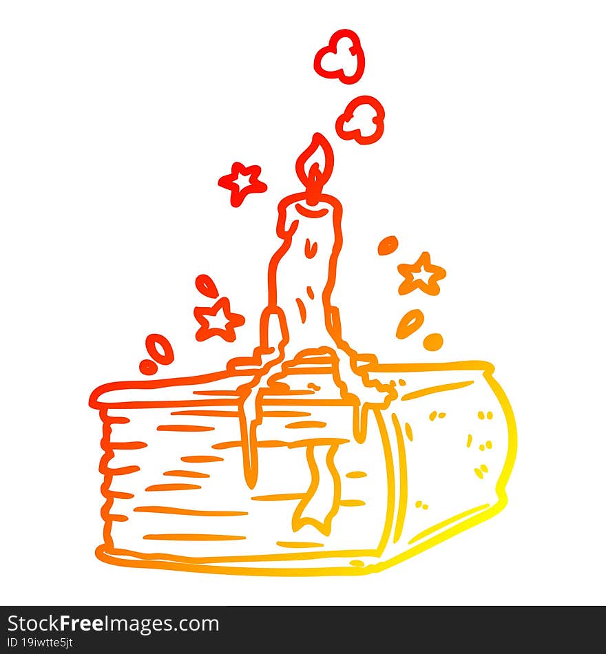 warm gradient line drawing spooky spellbook with dribbling candle