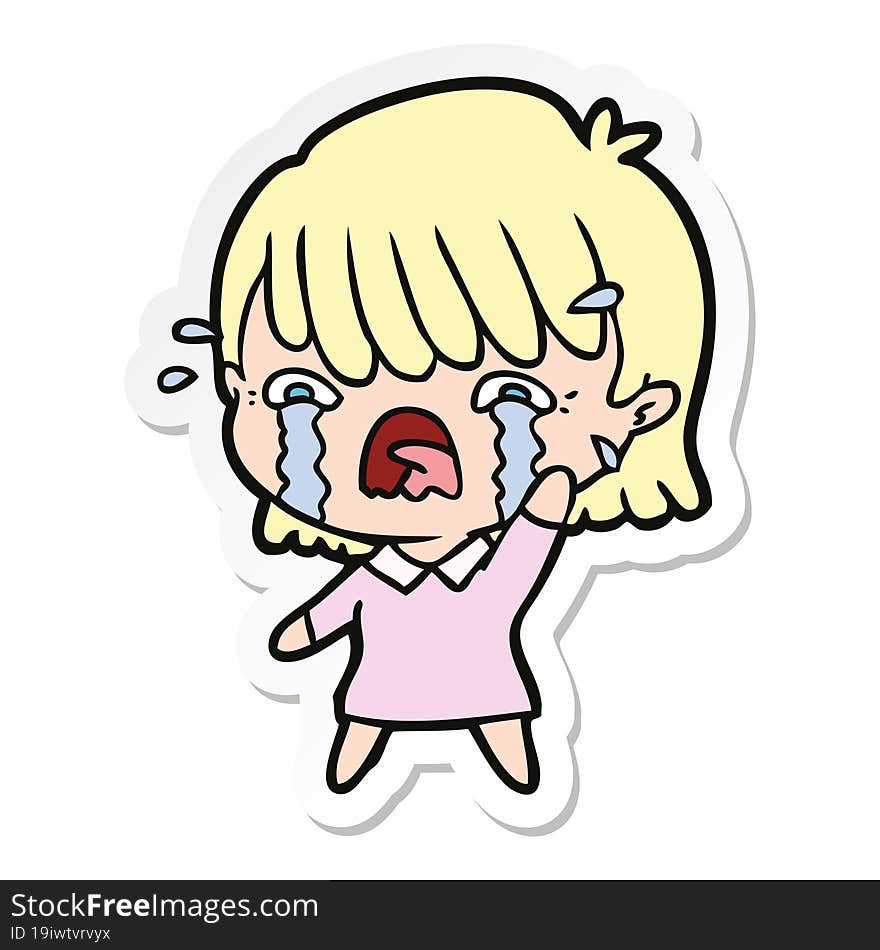 sticker of a cartoon girl crying