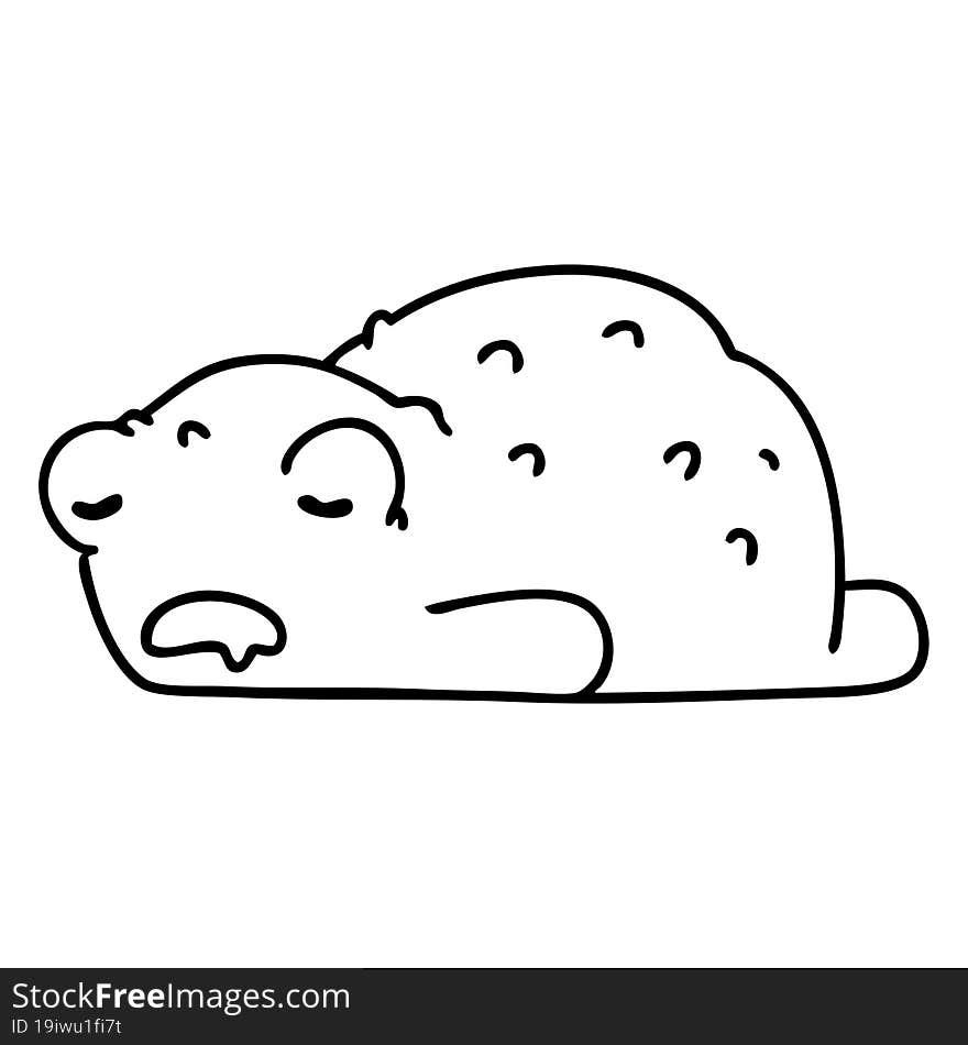 line doodle of a tired out frog sleeping