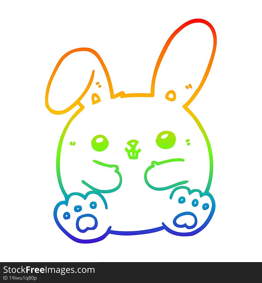 rainbow gradient line drawing of a cartoon rabbit