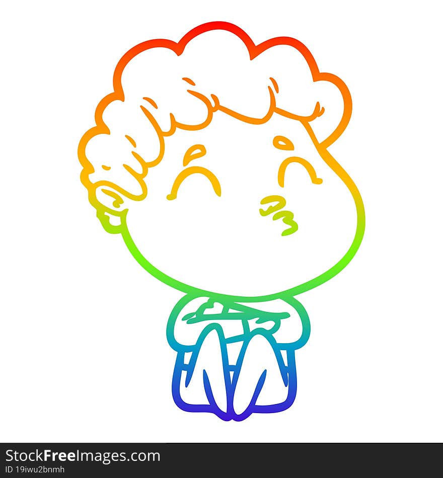 Rainbow Gradient Line Drawing Cartoon Man Pouting